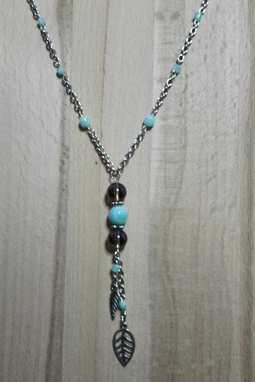 C0040 - Collier Perles couleur Turquoise Light effet marbré