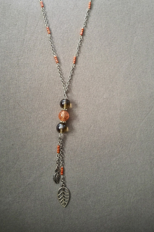 C0057  - Collier Perle couleur Corail en verre craquelé
