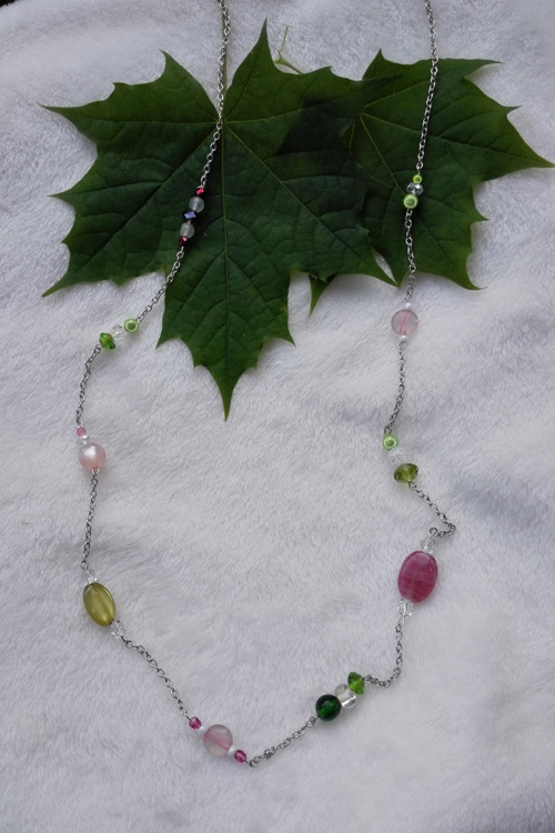 C0058 - Sautoir Perles Roses et Vertes