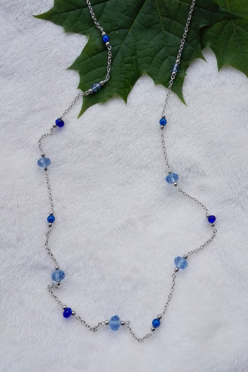 C0059 - Sautoir en perles bleues et cristal de Swarovski