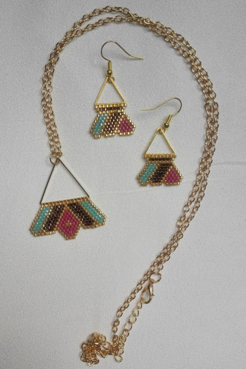 M0035 - Modèle A - Ensemble  or, bleu aqua, vieux rose, bronze