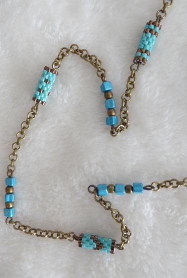 M0057 - Sautoir bronze et turquoise