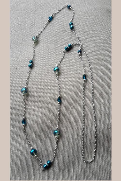 C0033 sautoir bleu paon 2